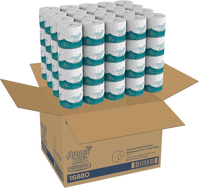 Georgia-Pacific Angel Soft Toilet Paper, 16880, Bulk Case of 80 Rolls, 450 Sheets Per Roll, Individually Wrapped, 2-Ply Soft and Strong Toilet Tissue - ModernBath