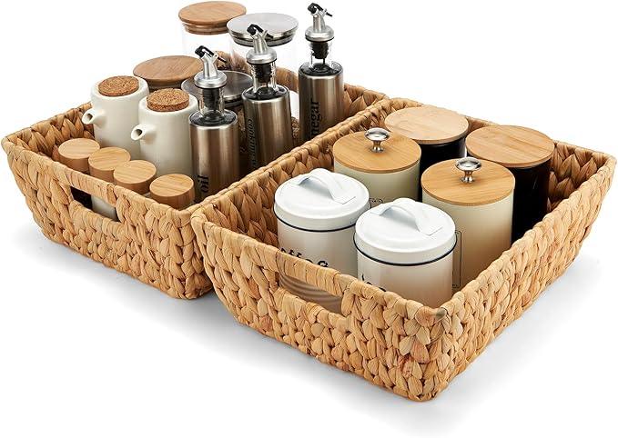 Wicker Baskets 2 Pack, Water Hyacinth Wicker Storage Basket with Handles for Organizing, Handmade Large Baskets, Natural - ModernBath