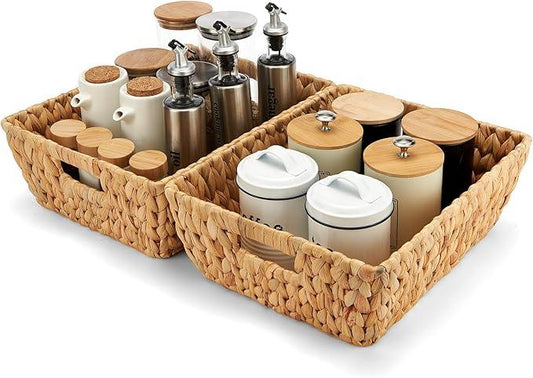 Wicker Baskets 2 Pack, Water Hyacinth Wicker Storage Basket with Handles for Organizing, Handmade Large Baskets, Natural - ModernBath
