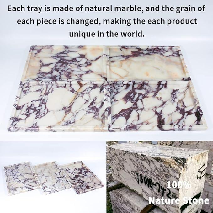 Real Luxurious Natural Marble Vanity Tray Genuine Marble/Stone Storage Tray for Home Decor Bathroom/Kitchen/Vanity/Dresser Non-Resin/Non-Ceramic - ModernBath
