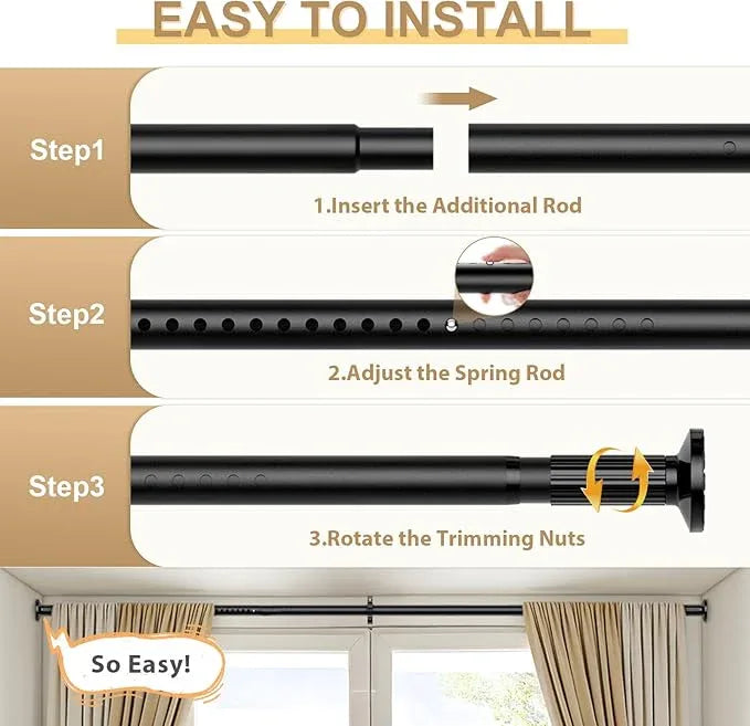 ZipGlo Tension Curtain Rod 51-128inch,Black Heavy Duty Curtain Rods No Drilling for Window or Bathroom,Shower Curtain Rods,Long Outdoor Curtain Rod for Patio,Rod Diameter 1.26 Inch - ModernBath