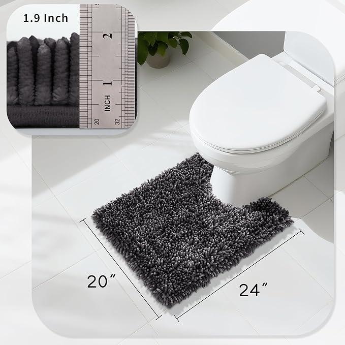 Yimobra Toilet Rugs U Shaped Washable, Soft Comfortable Toilet Mat for Bathroom Floor, Non-Slip Contour Bathroom Rugs for Toilet, Fluffy, Thick, Dry Quickly Absorbent Water, 24 x 20, Dark Grey - ModernBath