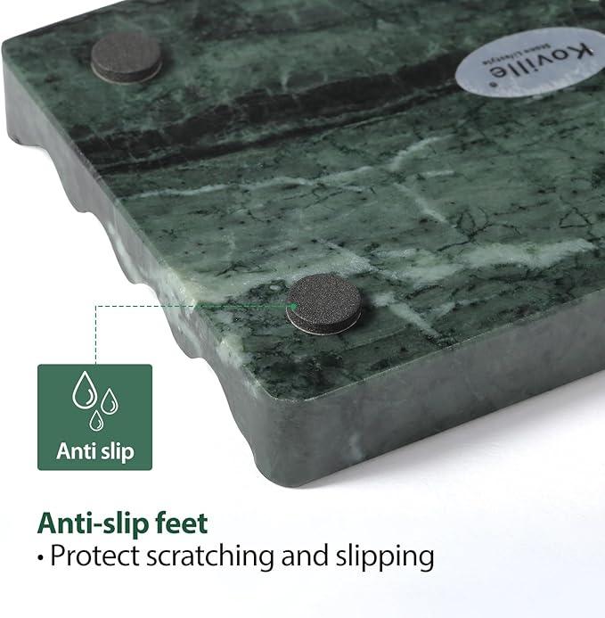 2PCS Koville Indian Natural Green Marble Soap Dish for Shower, Stone Soap Tray for Bathroom, Marble Bar Soap Holder for Sink, Stripe Grooves Soap Saver Sponge Holder - ModernBath
