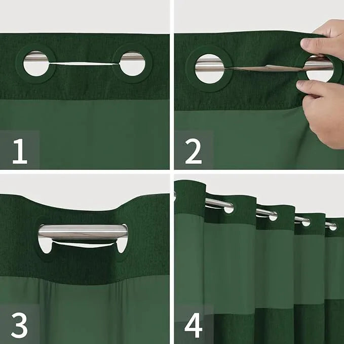 eachope No Hooks Needed Linen Textured Shower Curtain with Snap-in Fabric Liner Set,Hotel Luxury Decor Shower Curtains for Bathroom with Mesh Top Window,Waterproof & Washable,71Wx74H,Emerald Green - ModernBath