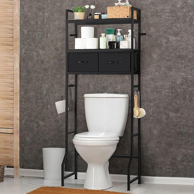 YBING Black Over The Toilet Storage Cabinet, Over Toilet Bathroom Organizer Freestanding, Above Toilet Storage Cabinet, Over Toilet Storage Shelf with Drawers - ModernBath