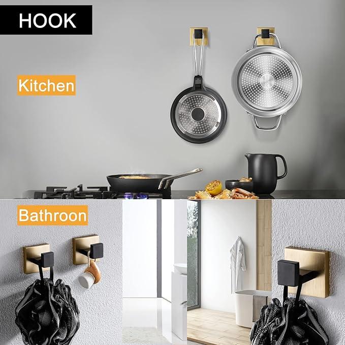TNOMS 5 Pieces Bathroom Hardware Accessories Set Black and Gold Towel Bar Set,Wall Mounted Stainless Steel,23.6 Inch - ModernBath