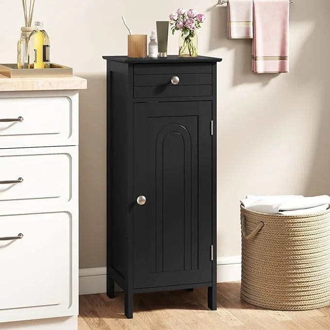 GLACER Floor Storage Cabinet, Multifunctional Bathroom Storage Cabinet with 2 Adjustable Shelves, Ideal for Bathroom, Living Room, 14 x 12 x 34.5 inches (Black) - ModernBath