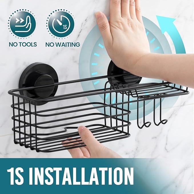 TAILI Shower Caddy Suction Cup, 3 Pack Shelves for Inside with Hooks & Soap holder Toothbrush Cups, Removable Bathroom Organizer, Rustproof Black Holder Storage-Black - ModernBath
