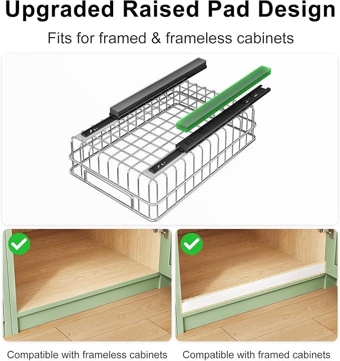 Pull out Cabinet Organizer, Stainless Steel 4-Pack Slide out Drawer with Silent Full-Extension Slides, Adhesive Roll out Can Spice Storage Basket Shelf Rack for Pantry, Kitchen, Bathroom, Home Closet - ModernBath