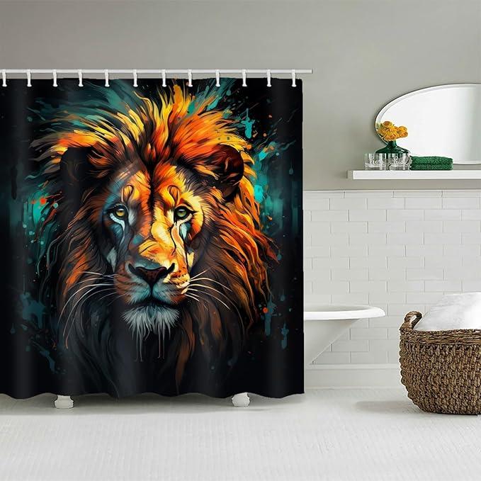 LYFANS Bathroom Uses Vintage Oil Painting Lion 3D Shower Curtain, Luxury Bathtub Standard Shower Curtain, Waterproof and Bright Fabric Shower Curtains, Size (72x72 Inches) - ModernBath