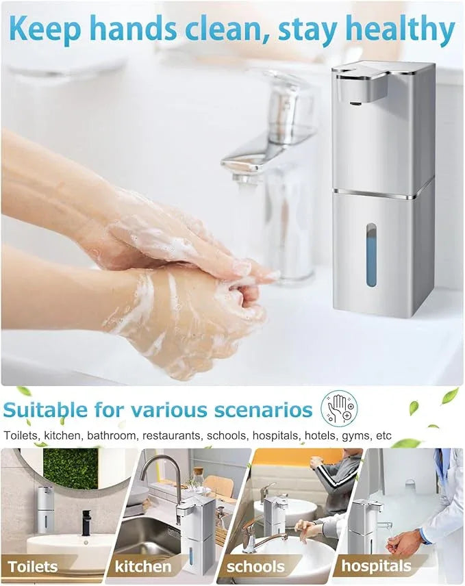 JEMISUN Automatic Foaming Soap Dispenser Touchless 380ml/12.8oz Rechargeable Hand Soap Dispenser Wall Mounted 4 Levels Adjustable Foam Soap Pump for Bathroom Kitchen Dish Soap - ModernBath