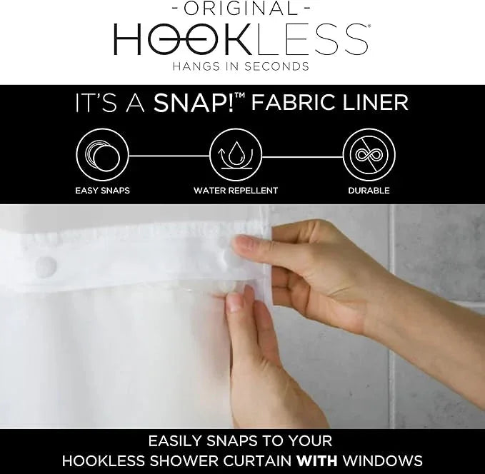 Hookless It’s A Snap! Waffle Shower Curtain, 3-in-1 Shower Curtain Includes Fabric Shower Curtain with Sheer Top Window, Flex-On Rings & Fabric Liner, 71” x 74”, Frost Grey - ModernBath