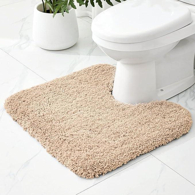 Ruggnovea Toilet Rugs U-Shaped Mat 24x22, Contour Bathroom Mat - Ultra Soft & Absorbent Microfiber, Quick-Dry, Machine Washable with High Density Foam Latex Non Slip Backing, Beige - ModernBath