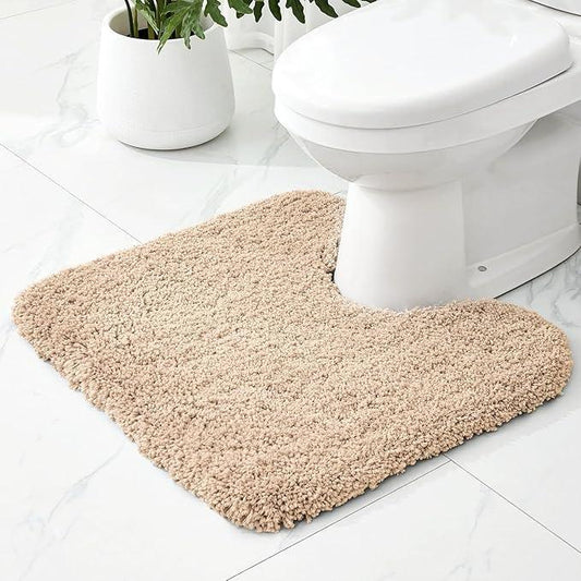 Ruggnovea Toilet Rugs U-Shaped Mat 24x22, Contour Bathroom Mat - Ultra Soft & Absorbent Microfiber, Quick-Dry, Machine Washable with High Density Foam Latex Non Slip Backing, Beige - ModernBath