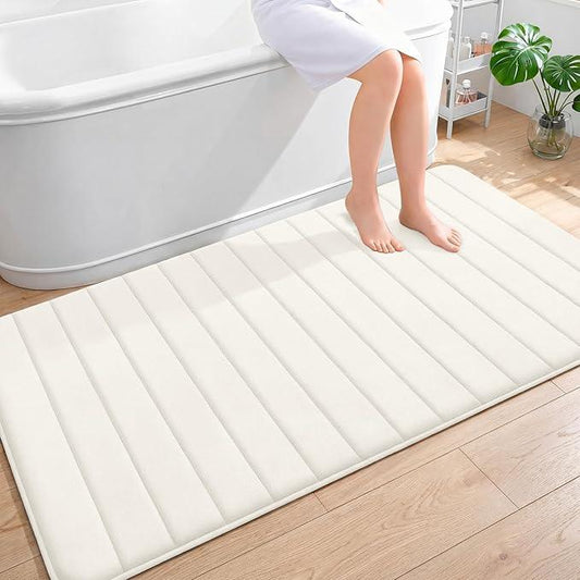 OLANLY Memory Foam Bath Mat 59x35, Super Soft Absorbent Bathroom Rugs, Quick Dry, Machine Washable Shower Floor Rugs, Bathmat Carpet, Bathroom Home Decor Accessories, Ivory - ModernBath