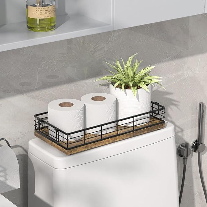 JNFUZ Toilet Paper Basket, 13 Inch Farmhouse Bathroom Basket MDF and Iron Tray Top of Storage Toiletries Organizer for Bathroom, Living Room and Kitchen (Rusty) - ModernBath