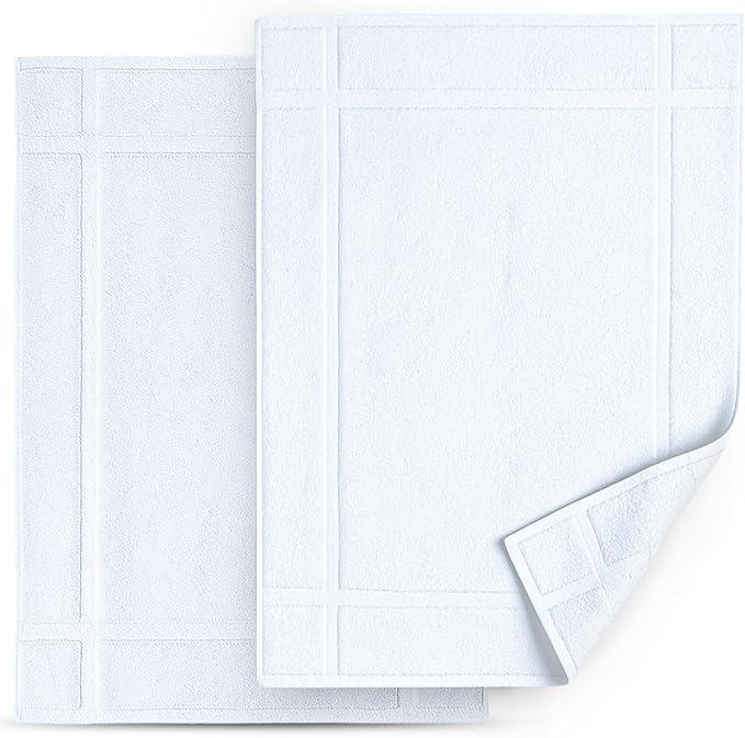 Pearl Linens Pack of 2 100% Cotton Bath Mat 18x25 inches, Soft & Absorbent Quick Dry Bathroom Mat Set, Not Bathroom Rugs, After Shower Mat, Bath Tub Mat, 687 GSM, Machine Washable, White - ModernBath
