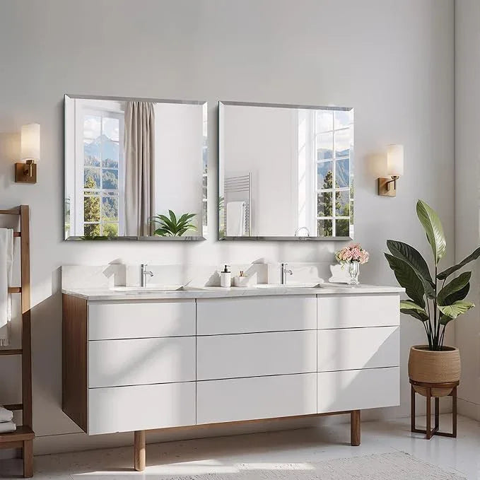 CILIBER Beveled Mirror, 24x24 inch Square Bathroom Mirrors for Wall, Upgraded Shatterproof Frameless Vanity Mirror Over Sink with Beveled Edge for Bathroom,Bedroom,Living Room and Entryway - ModernBath
