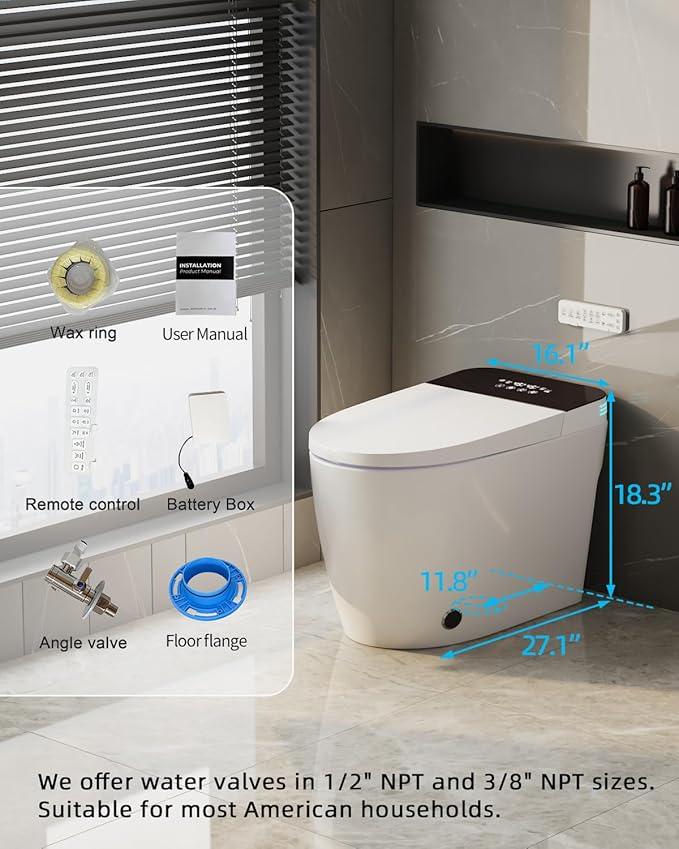 TOTTE Luxury Smart Toilet with Bidet, Hands-Free with Auto Open/Close Lid & Self-Cleaning Bowl | Adaptive Warm Water Wash & Heated Seat, Built-in Aroma, One-Piece Elongated Design - ModernBath