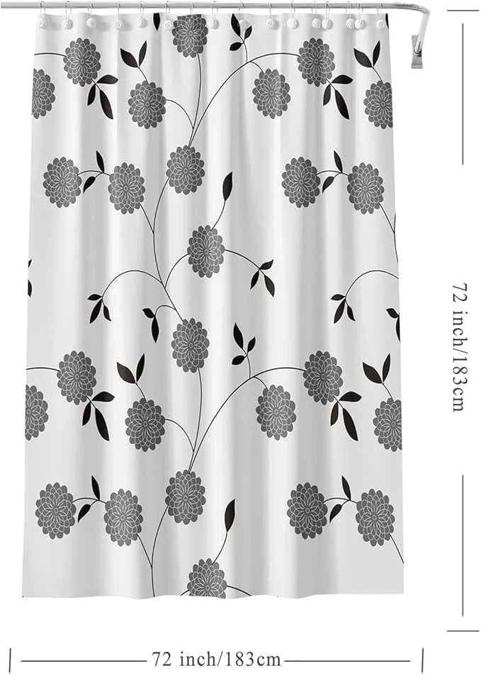 TIKABC Shower Curtain Liner, 4G PEVA Black and White Tree Flower Shower Liner, Plastic Waterproof Shower Curtains, 72x72 inch with Grommet Holes 3 Magnetic Weights - ModernBath