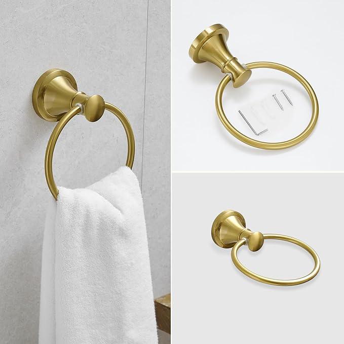 RUMOSE Toilet Paper Holder and Hand Towel Ring Brushed Gold Wall Mount Bathroom Hardware Accessories 2 PCS Set Flexible Pivoting Toilet Tissue Roll Holder and Towel Hanger, Stainless Steel - ModernBath