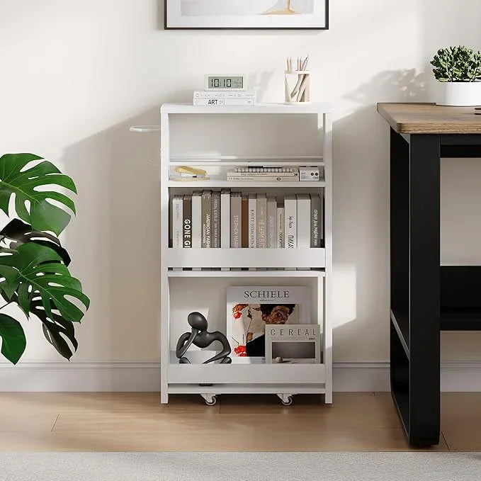 ChooChoo 4-Tier Slim Storage Cart with Handle, 7.87" W Rolling Utility Cart on Universal Wheels, Kitchen Cart Mobile Shelving Organization for Laundry Room, Bathroom & Narrow Places, White - ModernBath