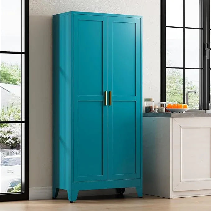 71” Tall Pantry Storage Cabinet, Kitchen Cabinets, Metal Cupboard with 4 Adjustable Shelves for Dining Room, Bathroom, Living Room - ModernBath