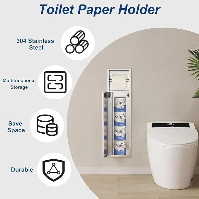 Neodrain Recessed Toilet Paper Holder, in Wall Toilet Paper Holder, 304 Stainless Steel Tissue Paper Holder with Dispense and Storage for Bathroom, Burshed - ModernBath