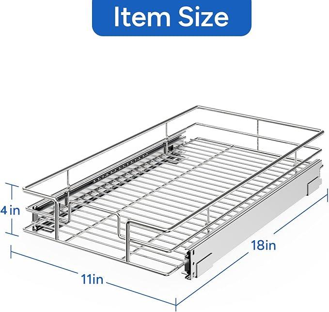 ROOMTEC Pull Out Cabinet Organizer, Cabinet Pull Out Shelves 11" W x 18" D, Heavy Duty Cabinet Drawers Slide Out Kitchen Cabinet Organizers Storage Shelf - ModernBath