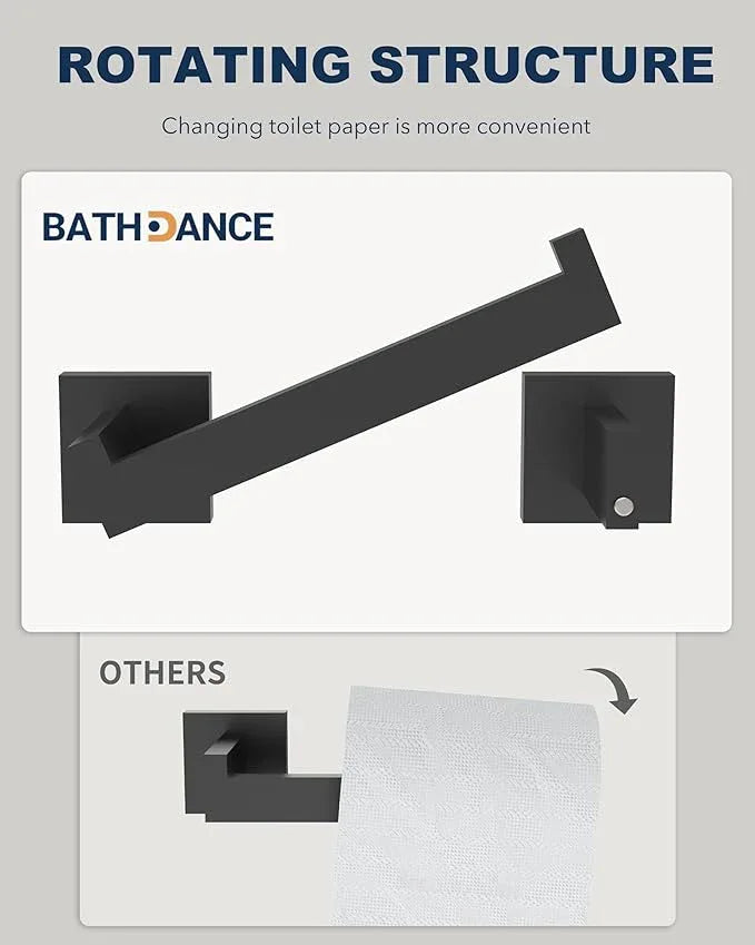 BATHDANCE Black Toilet Paper Holder Wall Mount -Square Stainless Steel Rustproof Double Post Pivoting Tissue Roll Holder for Bathroom, Commercial Toilet Paper Dispenser, Matte Black - ModernBath
