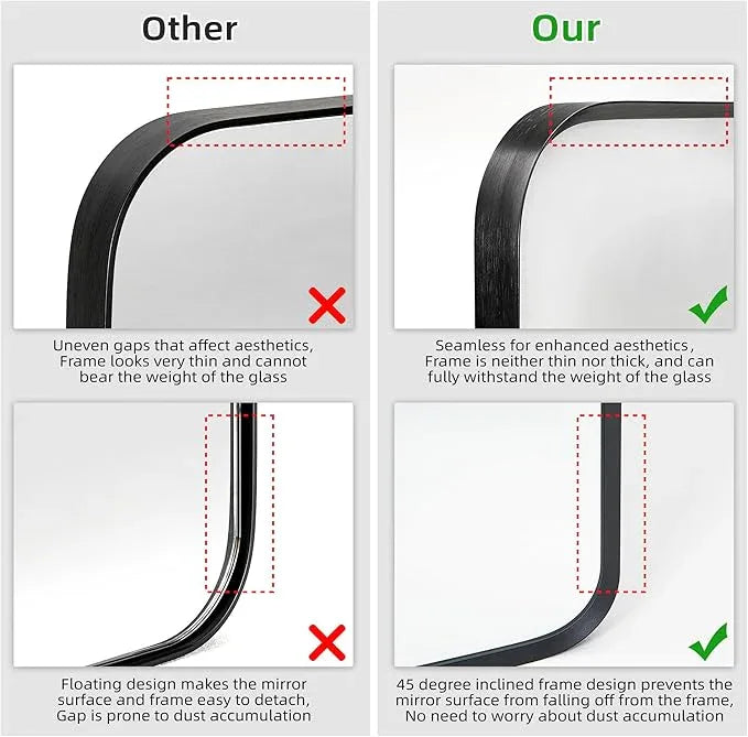 Minuover Wall Mount Mirror for Bathroom, Brush Black Metal Framed Rounded Corner Rectangular Vanity Mirror (20" x 30", Black) - ModernBath