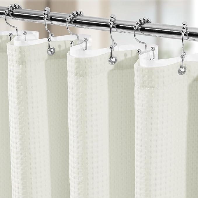 Vipfree 3 in 1 Shower Curtain Set, Waffle Shower Curtain and Liner Set with 12 Double Sided Shower Curtain Hooks, 258GSM Luxury Weighted Cloth Shower Curtains for Bathroom, 72 W x 84 H, Cream - ModernBath
