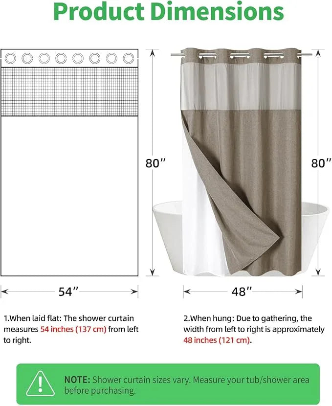 eachope Stall No Hooks Needed Linen Textured Shower Curtain with Snap-in Fabric Liner Set,Hotel Luxury Decor Farmhouse Shower Curtains for Bathroom,Waterproof & Washable,54Wx80H,Khaki/Tan - ModernBath