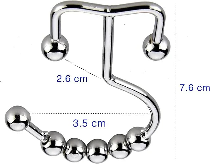 2lbDepot Shower Curtain Rings Hooks - Chrome Finish - Premium 18/8 Stainless Steel - Double Hooks with Easy Glide Rollers Rust Resistant Metal Hook, Six Finishes Available - Set of 12 for Shower Rods - ModernBath