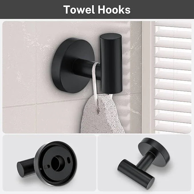 Matte Black Towel Bar Set 5 Pieces Bathroom Hardware Accessories Set Round Towel Holder Set for Bathroom Upgraded Toilet Paper Holder Stainless Steel Wall Mounted Towel Rack Set,23.6 Inch - ModernBath