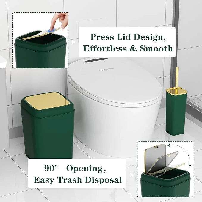 XLHOMO Bathroom Accessories Set - 25PC Bathroom Set with Shower Curtain and Rugs, Green Bathroom Set, Bathroom Accessory Set with Press-on Lid Trash Can, Soap Dispenser and Qtip Holders - ModernBath
