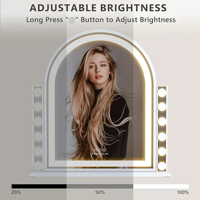FENCHILIN Arch Vanity Mirror with Light 23.4"x22.4" Arched Makeup Mirror Lighted Hollywood Mirror with 12 Dimmable Bulbs and Light Strip with Smart Control 3 Color Modes White - ModernBath