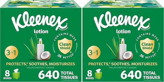 Kleenex Lotion Facial Tissues with Coconut Oil, 8 Cube Boxes, 80 Tissues Per Box, 3-Ply (Pack of 2) - ModernBath