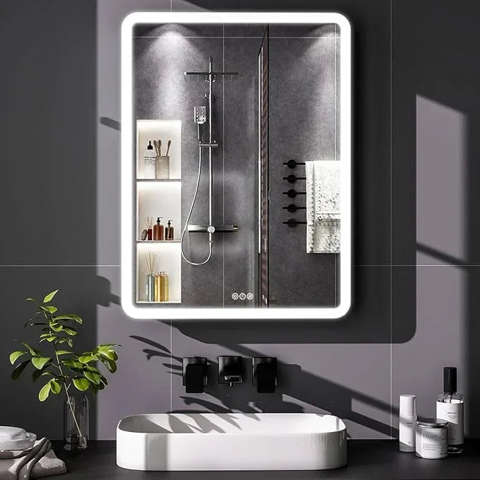 LED Bathroom Medicine Cabinet with Mirror, 24 Inch x 32 Inch Bathroom Mirror Cabinet with Door & Adjustable Shelves, Surface Mount or Recess Installation - ModernBath