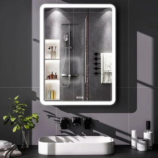 LED Bathroom Medicine Cabinet with Mirror, 24 Inch x 32 Inch Bathroom Mirror Cabinet with Door & Adjustable Shelves, Surface Mount or Recess Installation - ModernBath