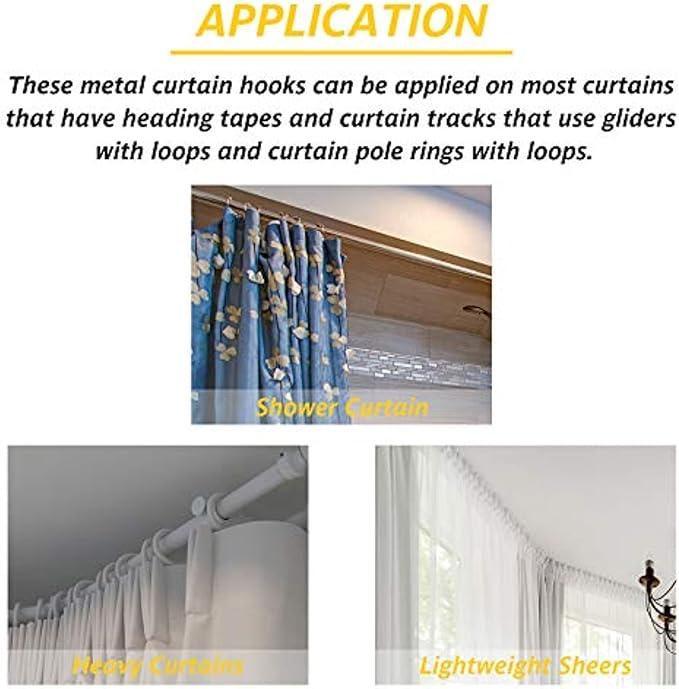 50 Pieces Metal Curtain Hooks Slip on Drapery Hook Shower Curtains Hooks Stainless Steel Drapery Pins and Hook for Window Door Curtain and Bathroom (Silver) - ModernBath