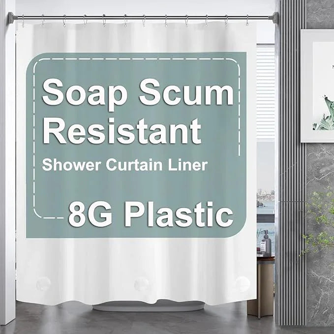 AmazerBath White Shower Curtain Plastic 72x72 Inches, Thick PEVA Shower Curtain Waterproof, Heavy Duty Shower Curtains for Bathroom with 3 Big Clear Weighted Stones and 12 Rustproof Grommets - ModernBath