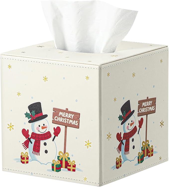 Luxspire Christmas Tissue Box Cover, 5.51" Square Tissue Box Cover with Magnetic Closure, Tissue Box Holder Christmas Decor for Living Room Bedroom Countertop Cars Hotels, Christmas Snowman - ModernBath