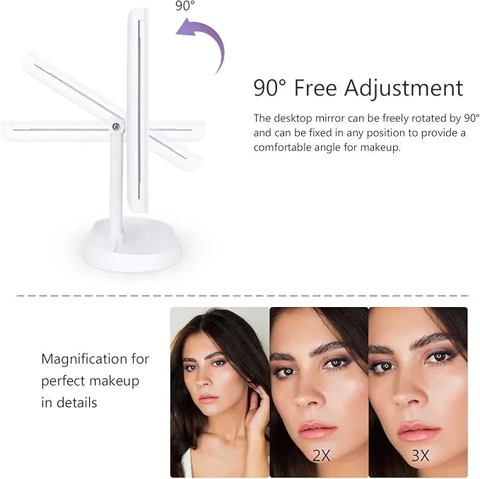 deweisn Trifold Lighted Vanity Makeup Mirror with 21 LEDs Lights,1x/2x/3x Magnification and Touch Screen Dimming,Two Power Supplies Makeup Mirror, Gift for Women - ModernBath
