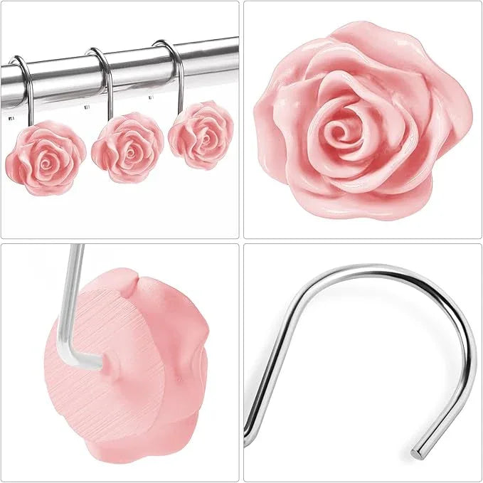 Litabel Rose Flower Shower Curtain Hooks 12PCS,Home Decorative Pink Rose Shower Curtain Hooks Metal Rustproof Cute Rose Flower Shower Hooks Rings Bathroom Shower Rods Decoration Accessories - ModernBath