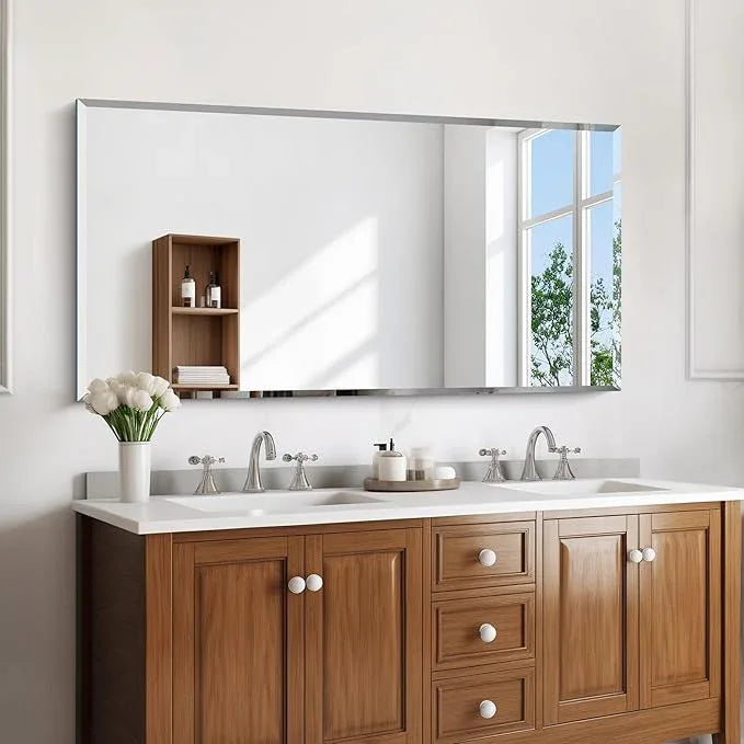 KOCUUY Beveled Mirror, 24x48 Inch Frameless Bathroom Mirror for Over Sink, Upgraded Shatterproof Beveled Unframed Design Mirror for Bathroom, Bedroom, Hang Horizontal/Vertical - ModernBath