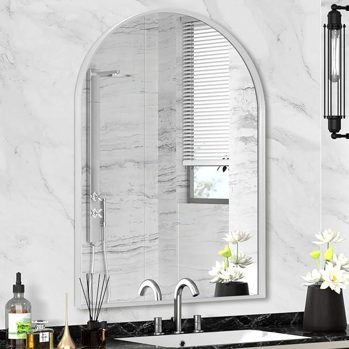 Minuover 22" x 30" Silver Arched Mirror, Arch Bathroom Vanity Mirror, Modern Aluminum Alloy Metal Frame Arch Mirror for Living Room, Bedroom, Entryway, Tempered Glass, Shatter Proof, Anti-Rust - ModernBath