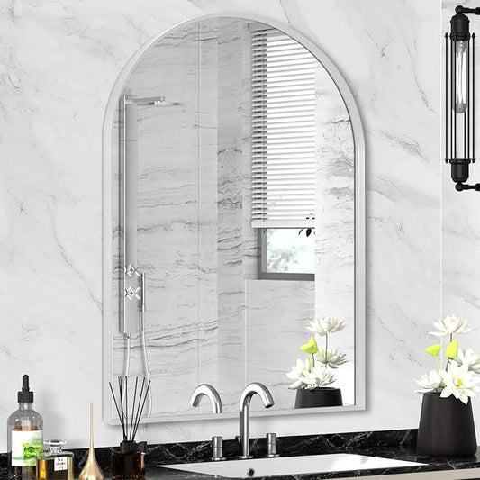 Minuover 22" x 30" Silver Arched Mirror, Arch Bathroom Vanity Mirror, Modern Aluminum Alloy Metal Frame Arch Mirror for Living Room, Bedroom, Entryway, Tempered Glass, Shatter Proof, Anti-Rust - ModernBath