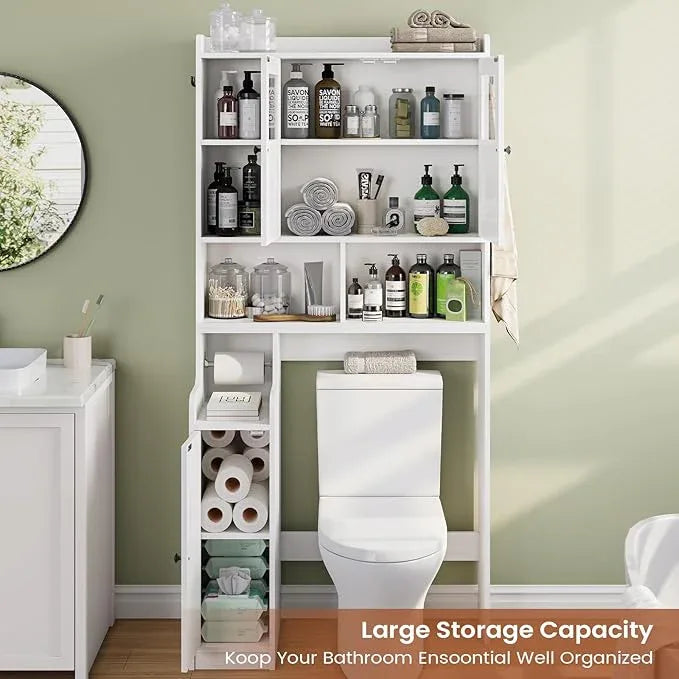 Itaar Over The Toilet Storage Cabinet, Over Toilet Bathroom Organizer with Glass Doors & Toilet Paper Holder Stand, Home Space-Saving Toilet Rack, for Bathroom, Restroom, Laundry(White) - ModernBath