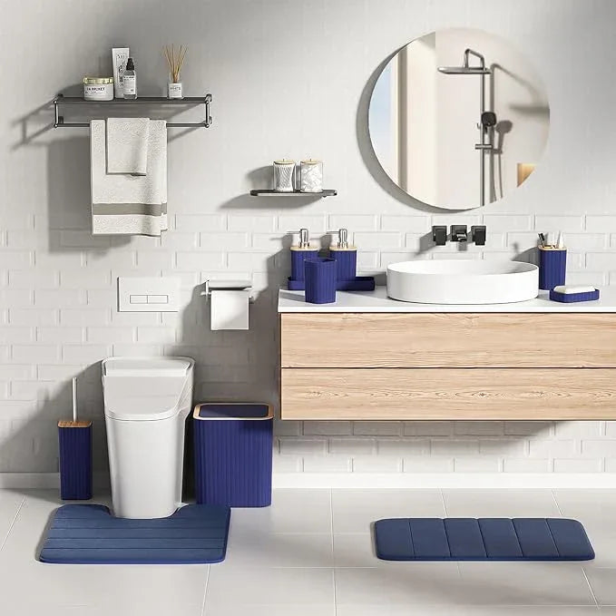 XLHOMO Bathroom Set - 25PC Blue Bathroom Set with Shower Curtain and Rugs, Bathroom Accessories Set, Blue Shower Curtain Set with Bathroom Trash Can - ModernBath